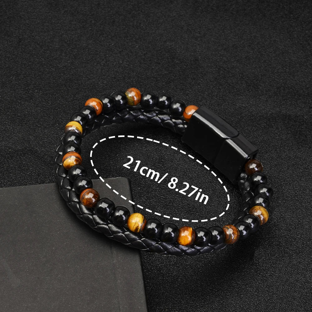 1pc Stainless Steel Bracelet Tiger Eye Stone Beads Bracelet Natural Lava Stone Beads Stainless Steel Bracelet Men Women Jewelry