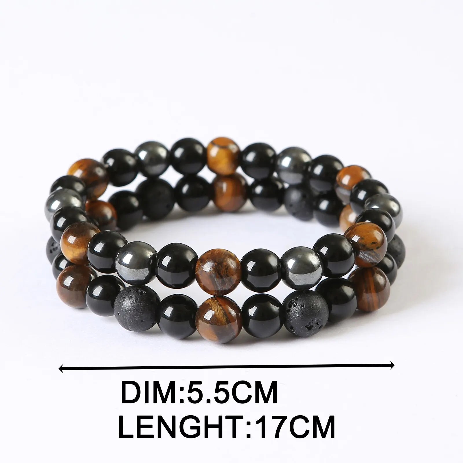 2PCS/Set Triple Protection Bracelet- Tiger's Eye, Black Obsidian, Hematite for Protection, and Balance-Healing Energy Bracelet