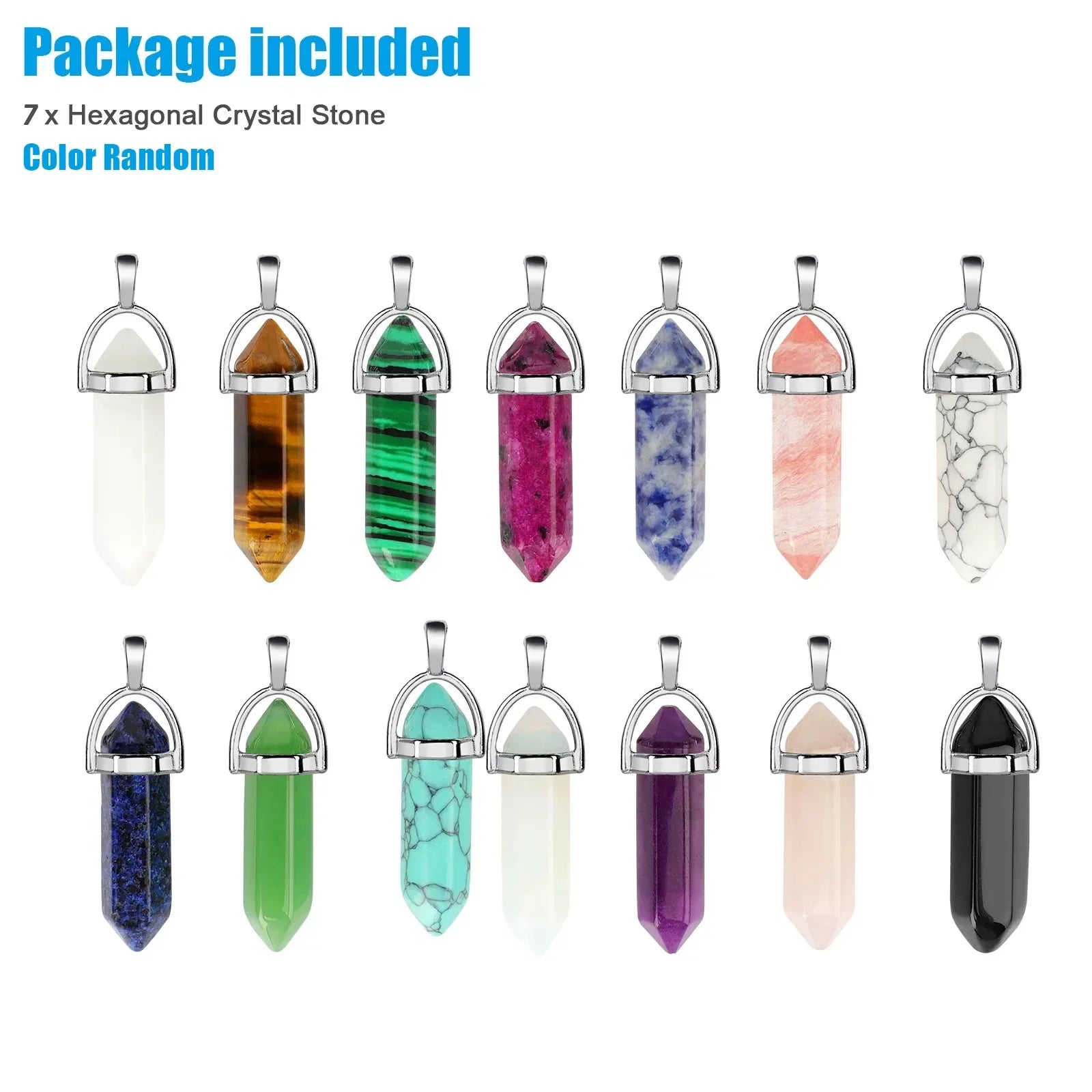 7pcs/set Multicolor Bullet Shape Healing Pointed Chakra Pendants DIY Jewelry Decoration Without Chain (Colors Random)