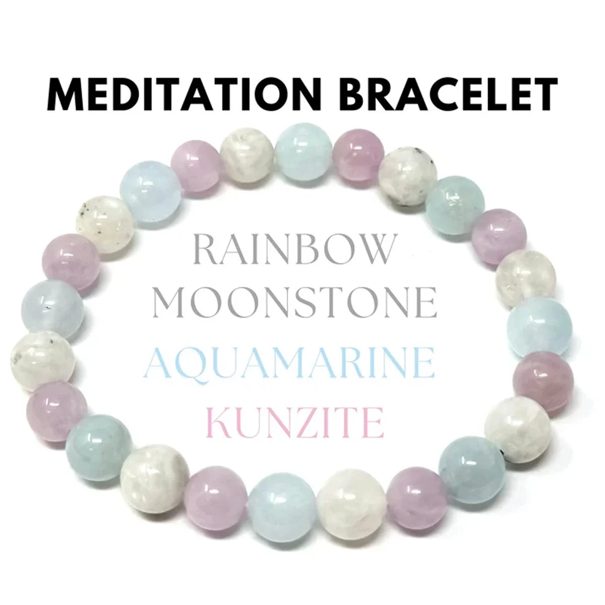 Meditation Bracelet Aquamarine Rainbow Moonstone Kunzite Grounding Meditation Bracelet Gifts for Men and Women
