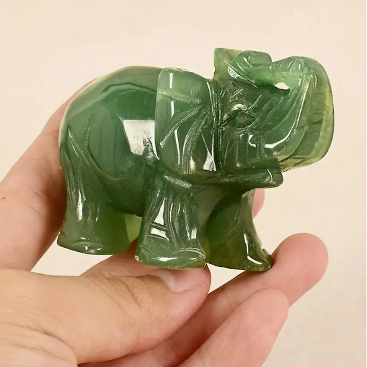 Hand Carved Natural Green Aventurine Jade Elephant