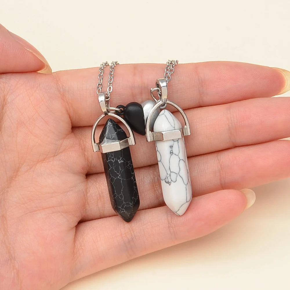 1pc Crystal Friendship Matching Couples Necklaces for Women Men with Heart Charm, Dainty Rose Quartz Best Friends BFF Necklace