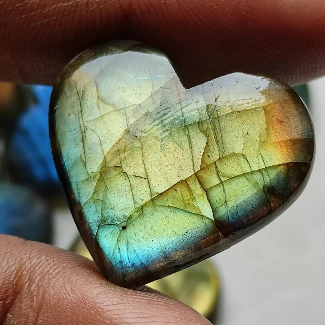 2pcs/set Natural Flashy Labradorite Cabochon Heart Shape Labradorite Flatback Stone Smooth Polish Gemstone 3CM