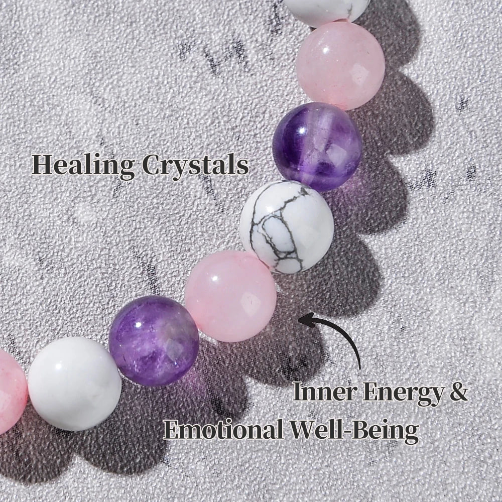 1pc Fashionable Aura Balancing Sleep Bracelet, 8mm Natural Stone Sleep Bracelet - White Turquoise - Amethyst - Rose Quartz