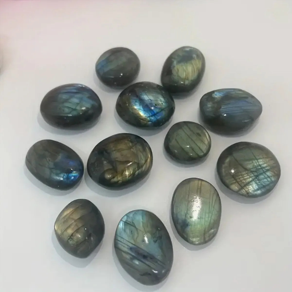 2pcs/set Natural Labradorite Palm Stone - Chakra Reiki Polished Healing Crystal for Stress Relief & Anxiety Therapy